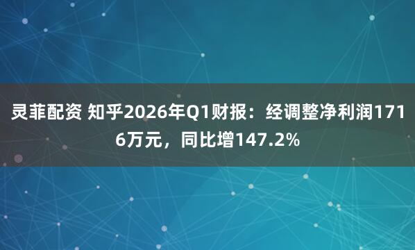 灵菲配资 知乎2026年Q1财报：经调整净利润1716万元，同比增147.2%